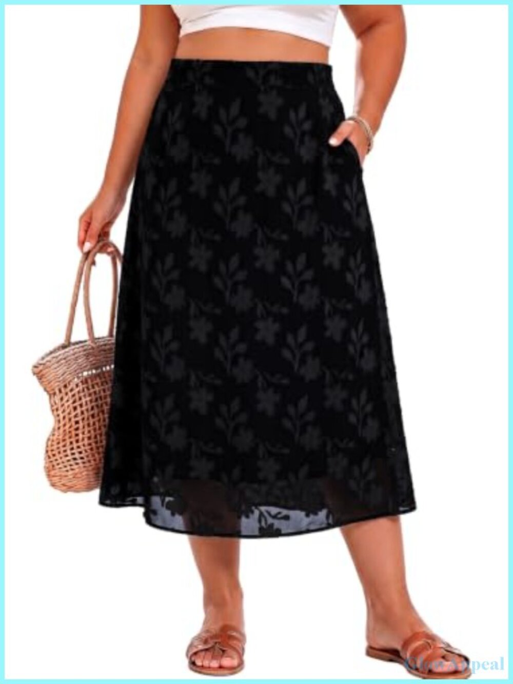 Plus Size Maxi Skirt with Pockets Floral Embroidered A-Line